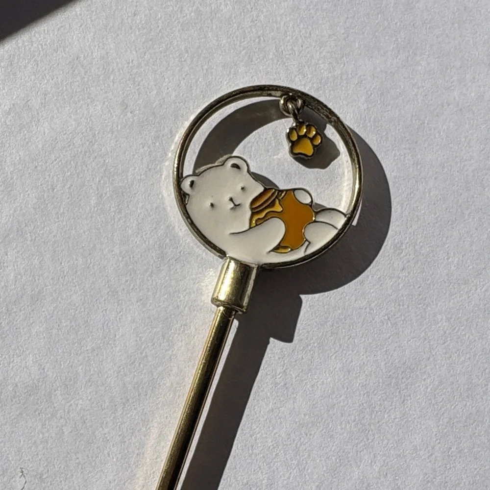 Gold Enamel Fork and Spoon Set With Cute Dangling Charms Hand Crafted